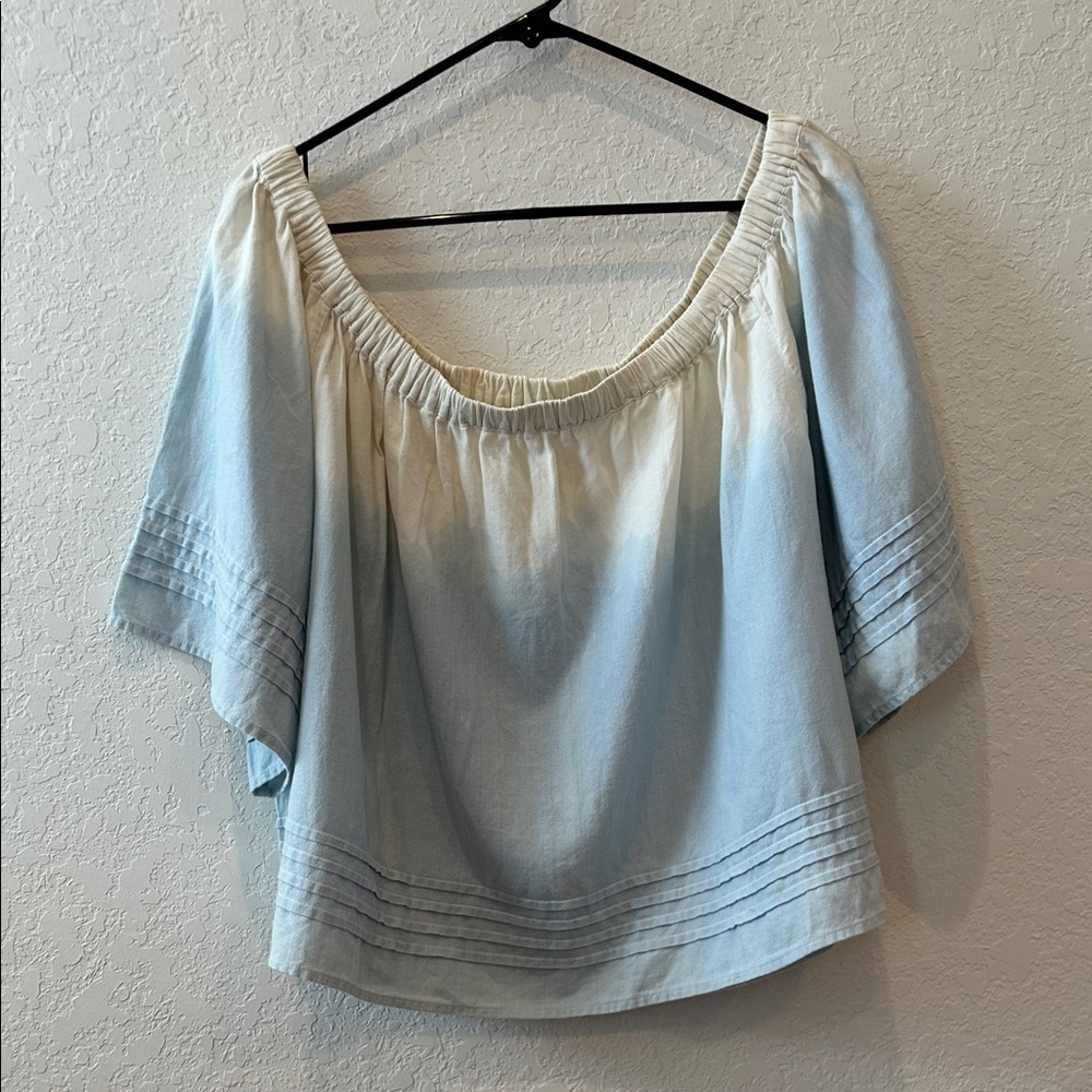 Young Fabulous & Broke Off-Shoulder Blue and White Blouse - Picture 2 of 8